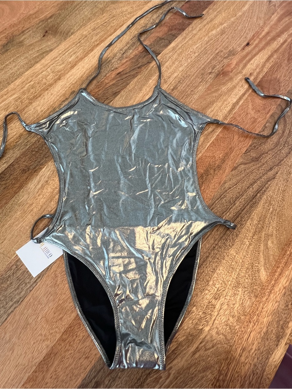 The Attico Metallic Silver Cutout One-Piece Swimsuit Size S - NWT